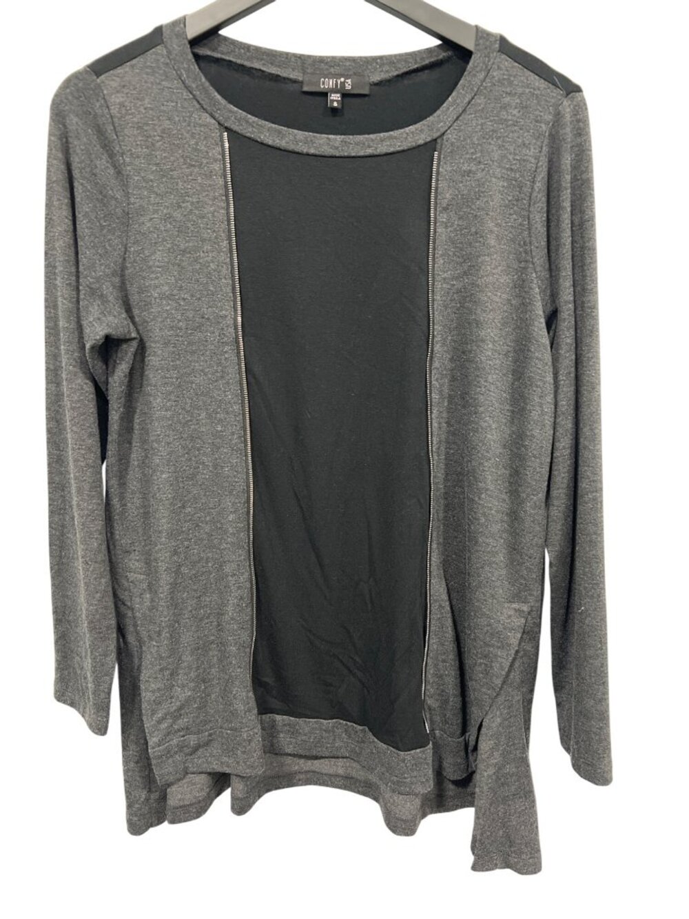 Comfy USA Pullover Top Small Two Tone Crewneck Zipper Gray Black Comfort Lounge
